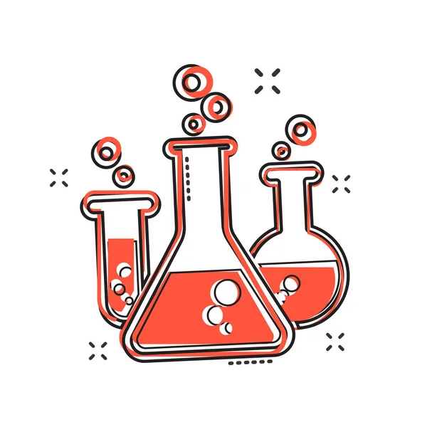 Vektör karikatür kimyasal test tüpü ikonu. Laboratuvar cam resim çizelgesi çizimi. Şişe işi sıçrama etkisi konsepti.