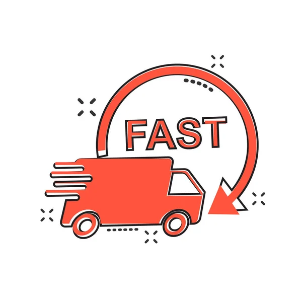 Vector Cartoon Truck Car Icon Comic Style Fast Delivery Service — Stock Vector