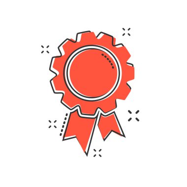 Çizgi roman şeklinde kurdele ikonlu vektör karikatürü. Ödül işareti resimli resim. Şampiyon iş sıçrama etkisi konsepti.