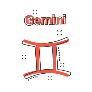 Çizgi filmdeki Gemini Zodyak ikonu. Astroloji resimli resim imzası. Gemini yıldız falı iş sıçrama etkisi konsepti.
