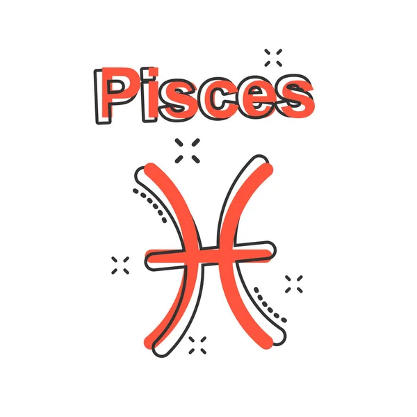 Vettore Cartone Animato Pisces Icona Zodiacale Stile Comico Pittogramma Illustrazione — Vettoriale Stock