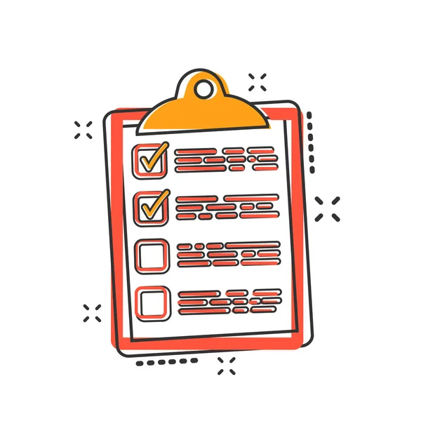 Çizgi roman tarzında liste simgesi yapmak için vektör karikatürü. Kontrol listesi, görev listesi resim çizelgesi imzası. İş sıçrama etkisi kavramını anımsatma.