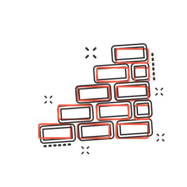 Mizah tarzında vektör karikatür tuğla ikonu. Duvar işareti resimli resim. Taş işi sıçrama etkisi konsepti.