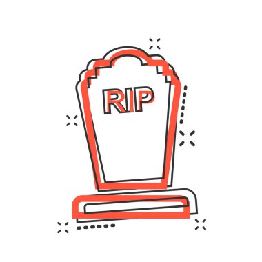 Vektör karikatür cadılar bayramı mezar ikonu, komik bir tarzda. Gravstone tabela resimli resim. Rip business sıçrama etkisi konsepti.