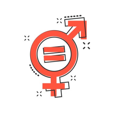 Vektör karikatür cinsiyeti eşittir çizgi roman tarzı bir simge. Erkekler ve kadınlar resimli resim imzalarlar. Seks işi sıçrama etkisi konsepti.