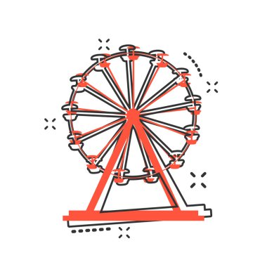 Vektör karikatür dönme dolap ikonu komik bir şekilde. Park tabelasındaki atlıkarınca resimli resim. Eğlence sürüşü iş sıçrama etkisi konsepti.