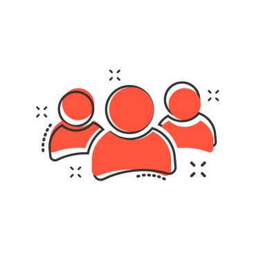 Çizgi roman tarzında vektör karikatür insan ikonu. İnsanlar resimli resim imzalarlar. İnsanlar iş dünyasının sıçrama etkisi kavramını.