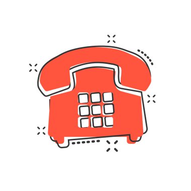 Çizgi roman tarzında vektör çizgi film ikonu. Telefon işareti resimli resim grafiği. Telefon işi sıçrama etkisi konsepti.