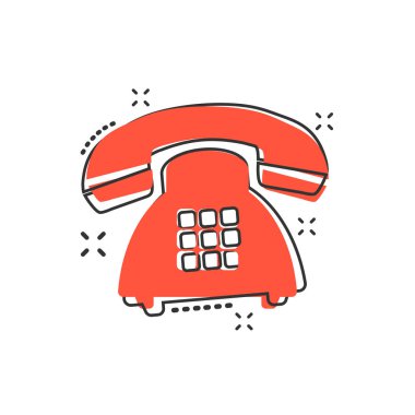 Çizgi roman tarzında vektör çizgi film ikonu. Telefon işareti resimli resim grafiği. Telefon işi sıçrama etkisi konsepti.