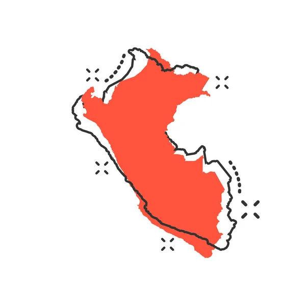 ベクトル漫画ペルーの地図アイコン漫画のスタイルで ペルーの看板イラストピクトグラム 地図ビジネススプラッシュ効果の概念 — ストックベクタ