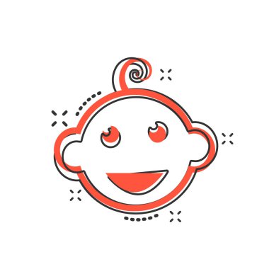 Yeni doğmuş bebek suratlı vektör çizgi film karakteri. Çocuk işareti resimli resim. Bebek işi sıçrama etkisi konsepti.