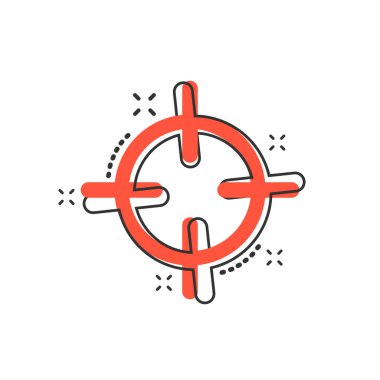 Vektör çizgi film hedef hedef simgesi çizgi roman tarzında. Dart oyunu resimli resim çizimi. Başarı işi sıçrama etkisi konsepti.