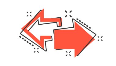 Çizgi roman tarzında sağ ve sol çizgi film okunun vektörü. İleri ok işareti resimli resim. İmleç iş sıçrama etkisi konsepti.