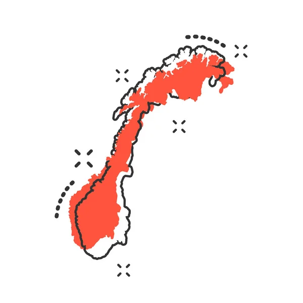 ベクトル漫画コミック スタイルでノルウェー地図アイコン ノルウェーの記号図のピクトグラム 地図作成地図ビジネス スプラッシュ効果概念 — ストックベクタ