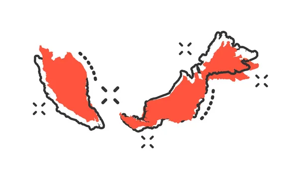 ベクトル漫画マレーシアの地図アイコン漫画のスタイルで マレーシアの看板イラストピクトグラム 地図ビジネススプラッシュ効果の概念 — ストックベクタ