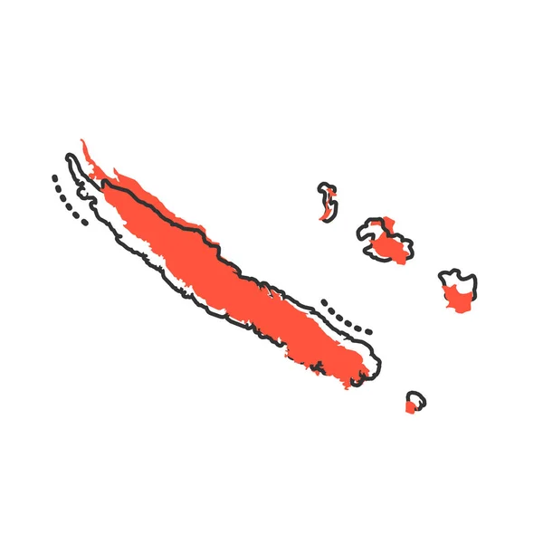 ベクトル漫画コミック スタイルのニューカレドニア マップ アイコン ニューカレドニア記号図ピクトグラム 地図作成地図ビジネス スプラッシュ効果概念 — ストックベクタ