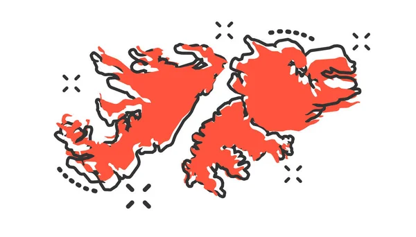 ベクトル漫画コミック スタイルのフォークランド諸島地図アイコン フォークランド諸島は 図ピクトグラムを署名します 地図作成地図ビジネス スプラッシュ効果概念 — ストックベクタ
