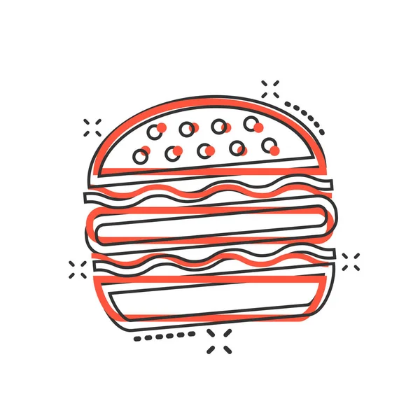 Vector Cartoon Burger Fast Food Icon Comic Style Hamburger Sign — Stock Vector