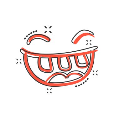 Çizgi film gibi komik dilli bir gülümseme. Gülümseme işareti resimli resim. Komik yüz işi sıçrama etkisi konsepti.