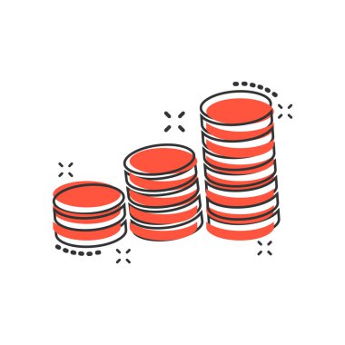 Vektör karikatür sikkeleri çizgi roman tarzında yığın simgesi. Para madeni para işareti resimli resim. Para para işi sıçrama etkisi konsepti.