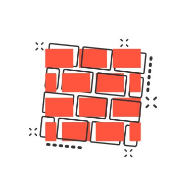 Mizah tarzında vektör karikatür tuğla ikonu. Duvar işareti resimli resim. Taş işi sıçrama etkisi konsepti.