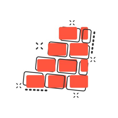 Mizah tarzında vektör karikatür tuğla ikonu. Duvar işareti resimli resim. Taş işi sıçrama etkisi konsepti.