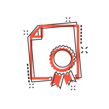 Çizgi roman tarzında vektör karikatür ikonu. Diploma resimli resim imzası. Sertifika belgesi iş sıçrama etkisi kavramı.