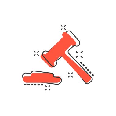 Vektör karikatür müzayede çekici ikonu. Mahkeme heyeti resimli resim imzaladı. Çekiç işi sıçrama etkisi konsepti.