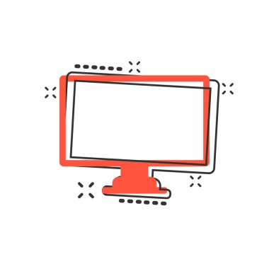 Çizgi roman tarzında vektör çizgi film simgesi. Monitör resimli resim imzası. Televizyon işi sıçrama etkisi konsepti.