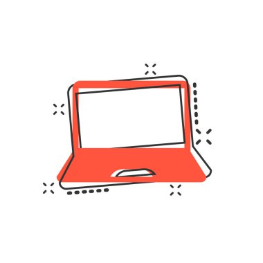 Çizgi roman tarzında vektör çizgi film simgesi. Monitör resimli resim imzası. Televizyon işi sıçrama etkisi konsepti.