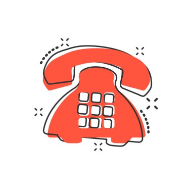 Çizgi roman tarzında vektör çizgi film ikonu. Telefon işareti resimli resim grafiği. Telefon işi sıçrama etkisi konsepti.