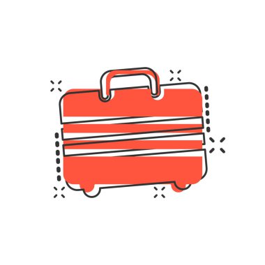 Vector çizgi film bavul ikonu. Bavul tabela resimli resim. Diplomat davası iş sıçrama etkisi kavramı.