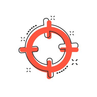 Vektör çizgi film hedef hedef simgesi çizgi roman tarzında. Dart oyunu resimli resim çizimi. Başarı işi sıçrama etkisi konsepti.