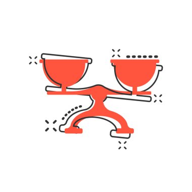 Vektör karikatür ölçekli karikatür ağırlığı simgesi. Ağırlık işareti resimli resim. İş dengesi sıçrama etkisi konsepti.