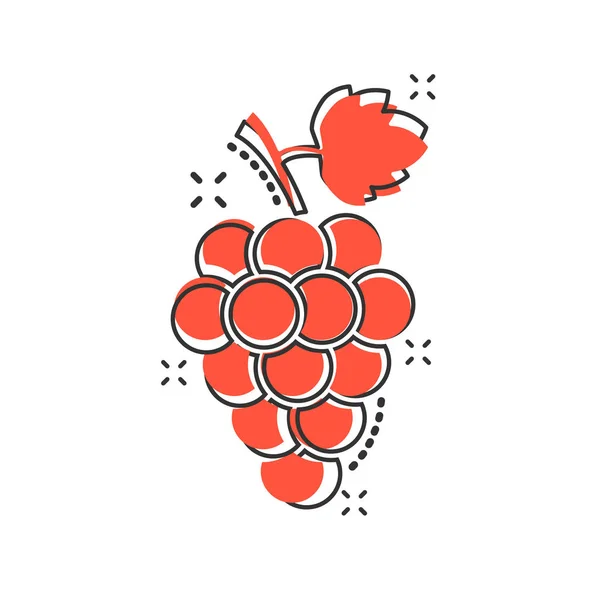 Vektorové Kreslené Hroznové Ovoce Ikonou Listu Komickém Stylu Piktogram Nápisem — Stockový vektor