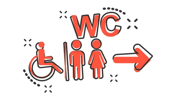 Vector Desenho Animado Ícone Banheiro Estilo Cômico Homens Mulheres Banheiros — Vetor de Stock