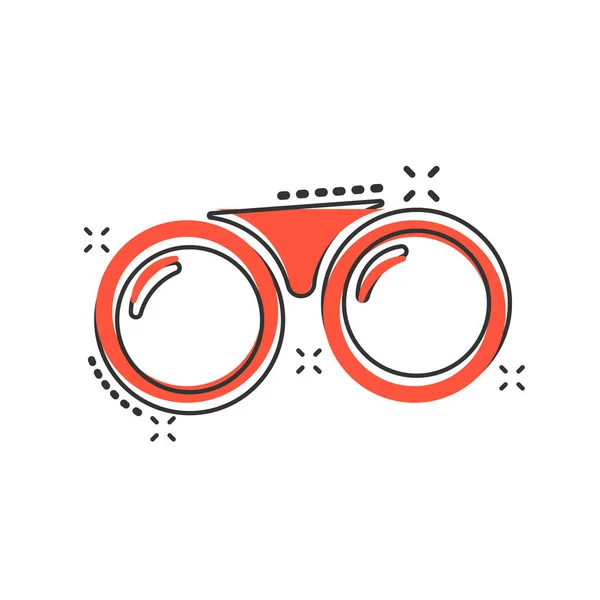 コミックスタイルでベクトル漫画双眼鏡アイコン 双眼鏡はサインイラストのピクトグラムを探索します 両眼ビジネススプラッシュ効果の概念 — ストックベクタ