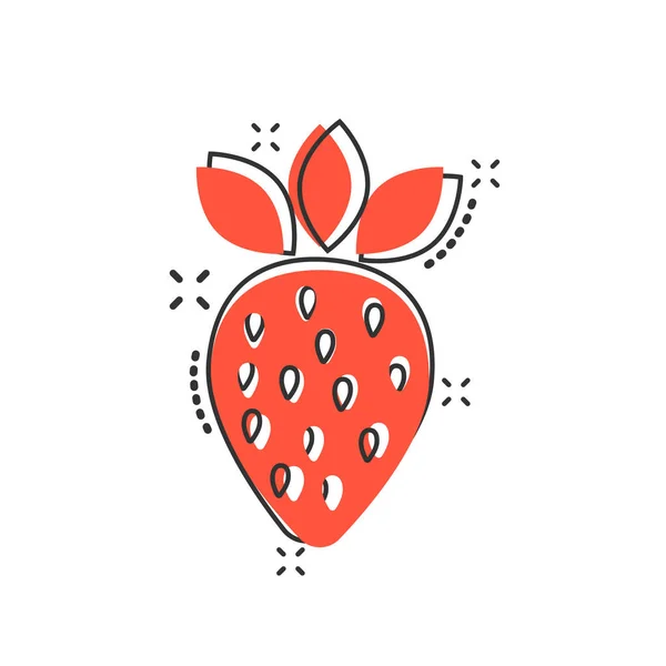 病媒卡通片草莓水果图标在漫画风格 成熟的浆果标志说明象形文字 草莓商业飞溅效应概念 — 图库矢量图片