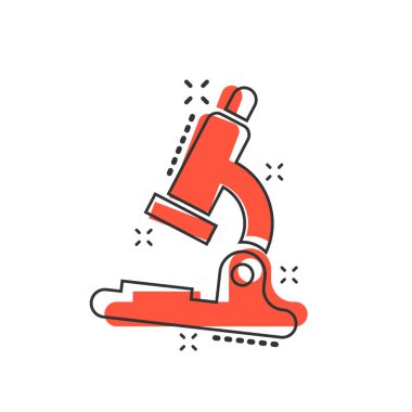 Vektör karikatür mikroskop laboratuvar ikonu. Mikroskop işareti resimli resim. Kimya keşfi iş sıçrama etkisi konsepti.