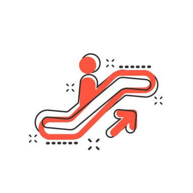 Vektör karikatür yürüyen merdiven asansörü ikonu komik bir şekilde. Yürüyen merdiven resimli resim işareti. Asansör işi sıçrama etkisi konsepti.