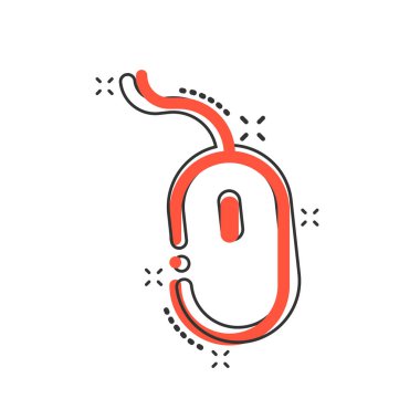 Çizgi roman tarzında vektör karikatür fare simgesi. Bilgisayar imleci resimli resim işareti. Fare işi sıçrama etkisi konsepti.