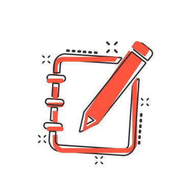 Çizgi roman şeklinde kalem simgesi içeren vektör karikatür düzenleme belgesi. Not konsepti resimli resim. Belge işi sıçrama etkisi kavramı.