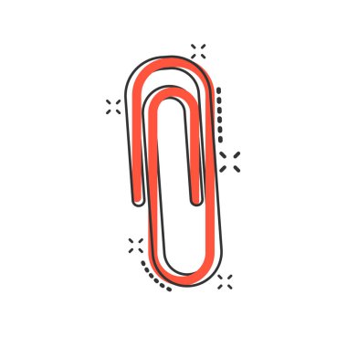 Çizgi roman tarzında vektör karikatür ataç ekleme simgesi. Ataç konsepti resimli resim. Dosya işi sıçrama efekti kavramı ekle.