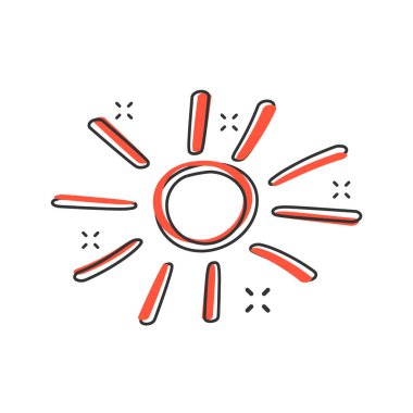 Vektör karikatür el çekilmiş güneş simgesi çizgi roman tarzı. Güneş illüstrasyon piktogram doodle kroki. Handdrawn güneş iş sıçrama etkisi kavramı.