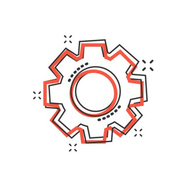 Çizgi roman tarzında vektör karikatür ikonu. Çark konsepti resimli çizim. Çarklı çarklı iş sıçrama etkisi konsepti.