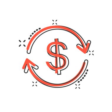 Vektör çizgi film para doları ok simgesi çizgi roman tarzı ile. Döviz Kuru para konsept illüstrasyon piktogram. Mali strateji iş sıçrama etkisi kavramı.