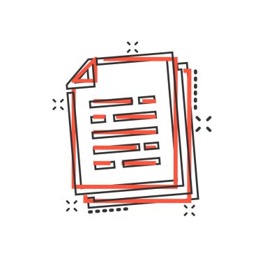 Vektör karikatür belge kağıt simgesi çizgi roman tarzı. Şartları sayfası konsept illüstrasyon piktogram. Belge analytics iş sıçrama etkisi kavramı.