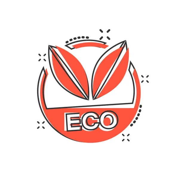 Vector Cartoon Eco Label Badge Icon Comic Style Organic Product — Stock Vector