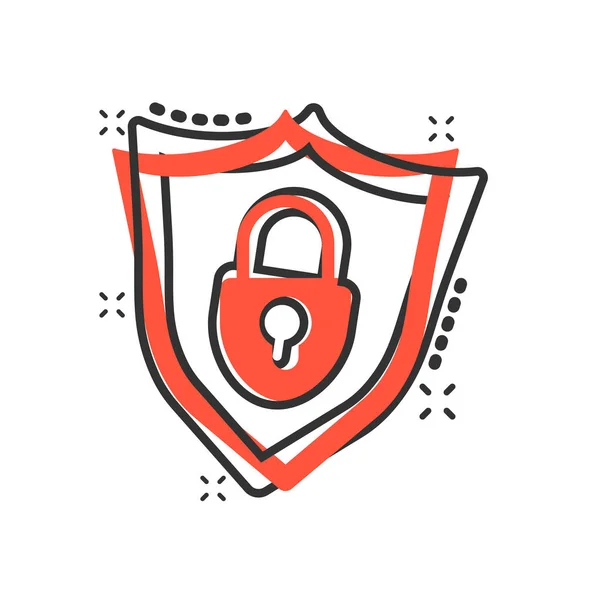 Vector Cartoon Lock Shield Security Icon Comic Style Padlock Sign — Stock Vector