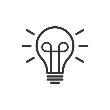 Düz bir ampul simgesi. Beyaz izole edilmiş arka planda ampul vektör çizimi. Lamba fikri iş konsepti.